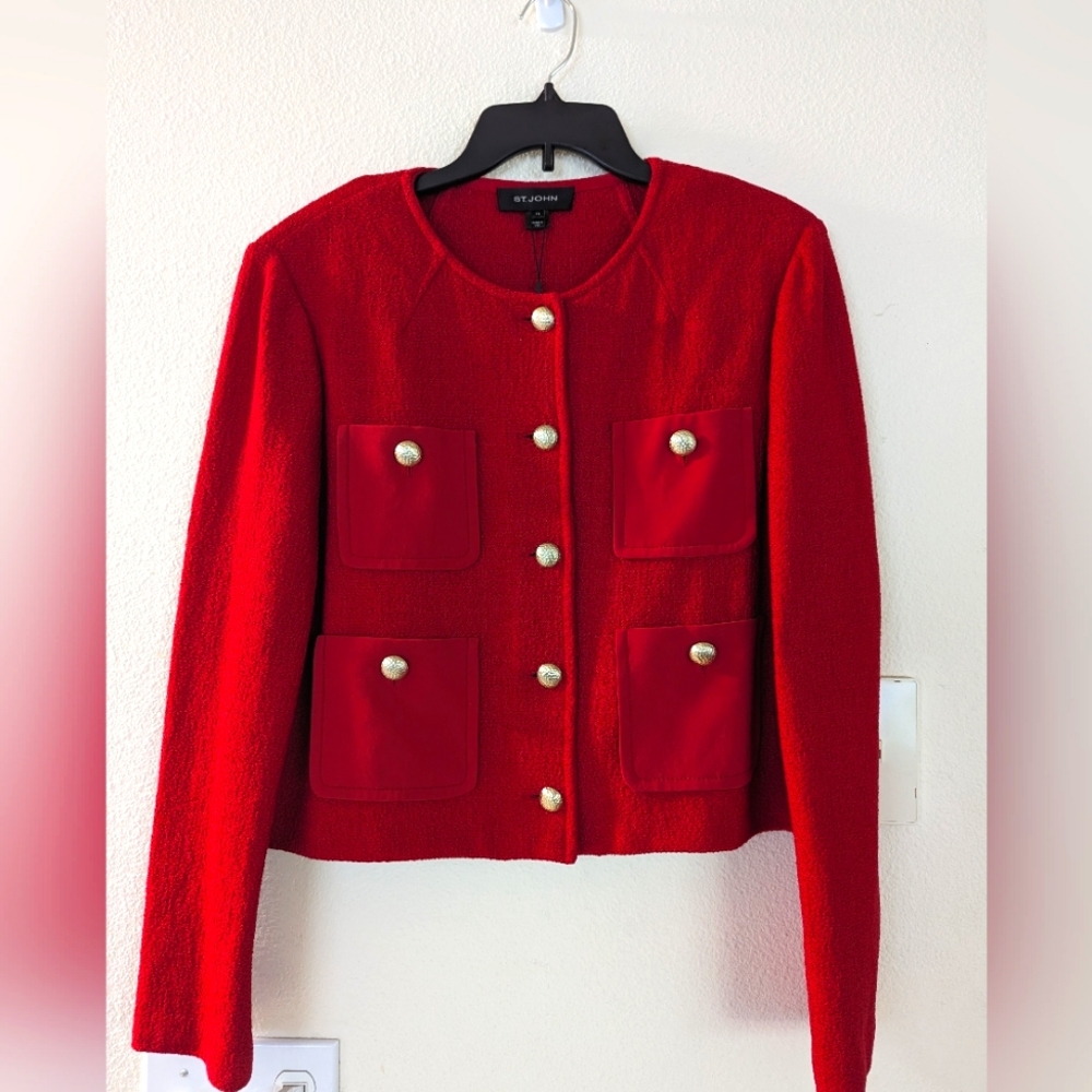 At John Knit Jacket Sz 14 Berry Red